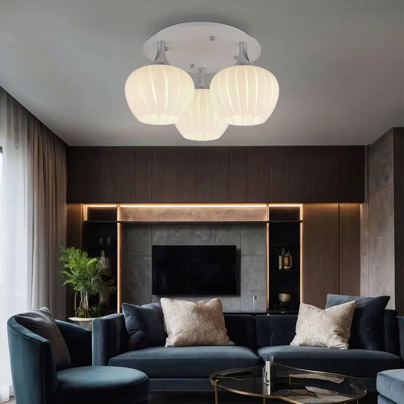 Plafondlamp, 3-vlam, wit figuurglas, verchroomd, D 45 cm Bestseller