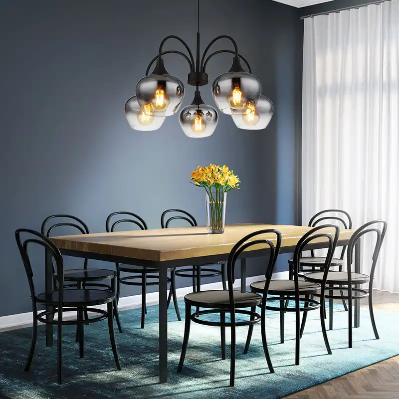 Alleen Vandaag Hanglamp, 5-bol, rookglas, zwart, D 55 cm