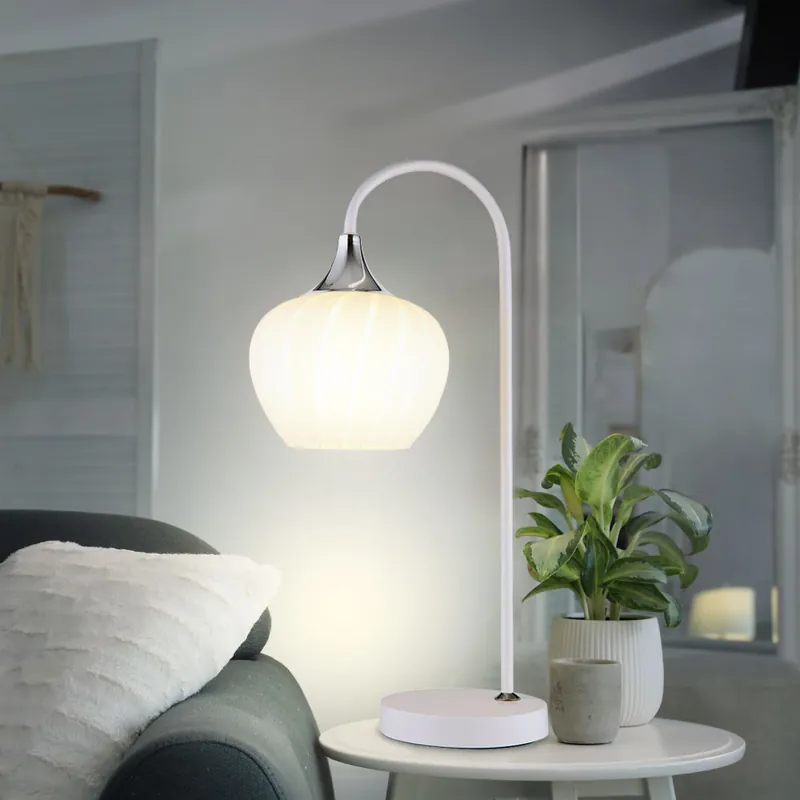 Express Levering Tafellamp, opaal figuurglas, verchroomd, H 54 cm