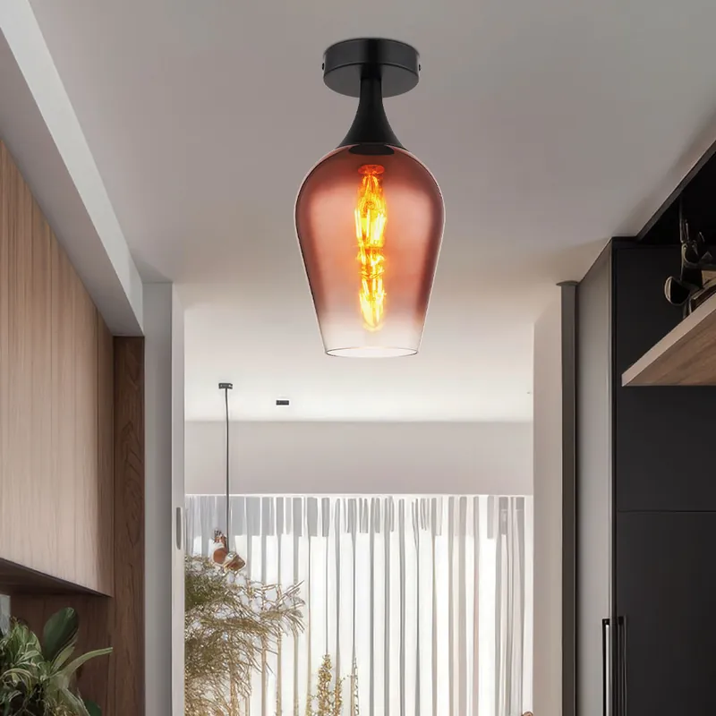 Speciale Aanbieding Plafondlamp, zwart metaal, koperglas, H 30 cm