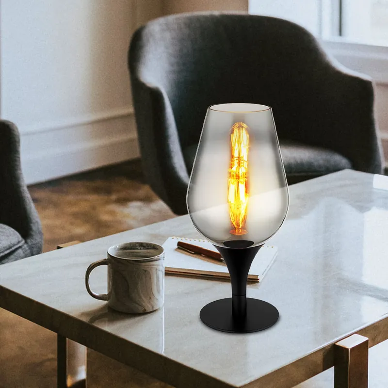 Tafellamp, zwart metaal, verchroomd glas, H 31 cm Tijdelijk Beschikbaar