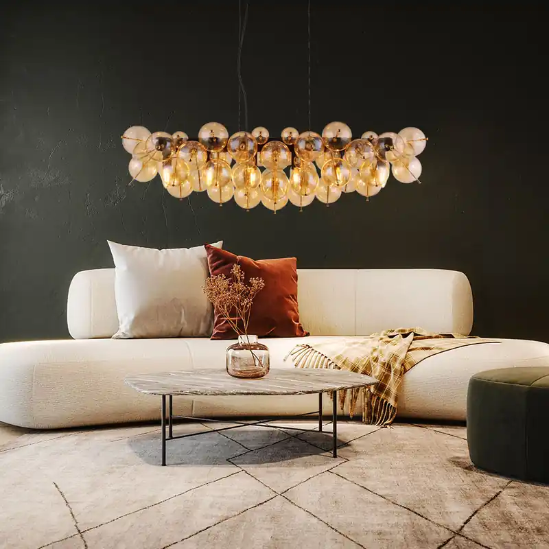 Must-Have Hanglamp, 6-bol, amberkleurige glazen bollen, zwart, L 103 cm