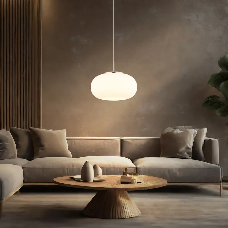 LED hanglamp, mat nikkel, opaal glas, H 150 cm Speciale Aanbieding