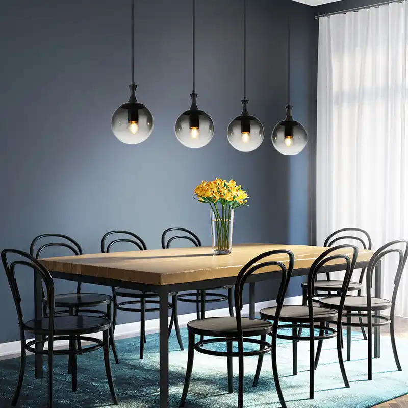 Betaalbaar Hanglamp, zwart metaal, rookglas, H 130 cm