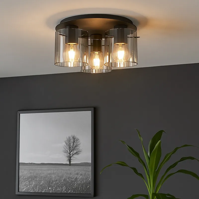 Actieprijs Plafondlamp, grijs metaal, rookglas, D 37 cm