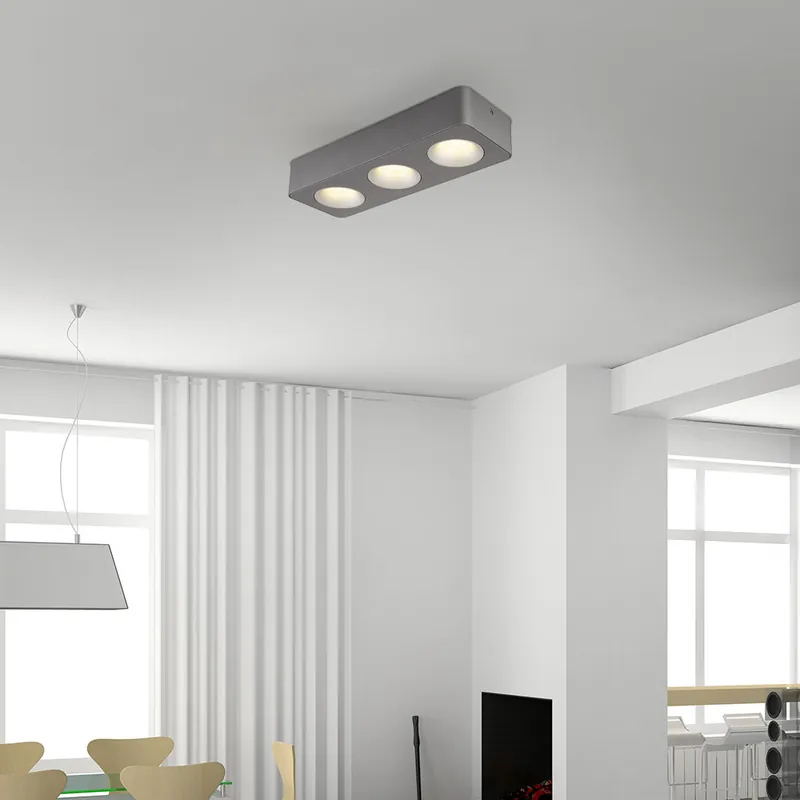 Voordeelprijs LED plafondlamp, grijs, helder, 3-lamps, aluminium