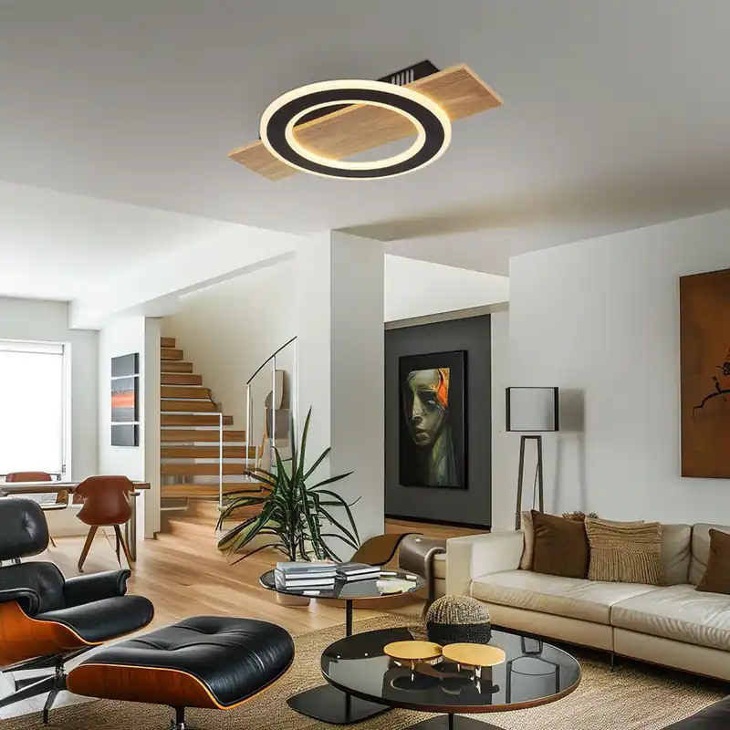 Plafondlamp, houten lamp, opaal, 1 vlam, LED Aanbieding