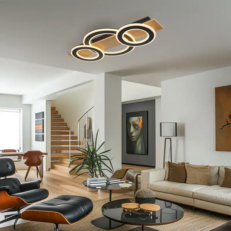 Goedkoop Plafondlamp, houten lamp, opaal, 3 vlammen, LED
