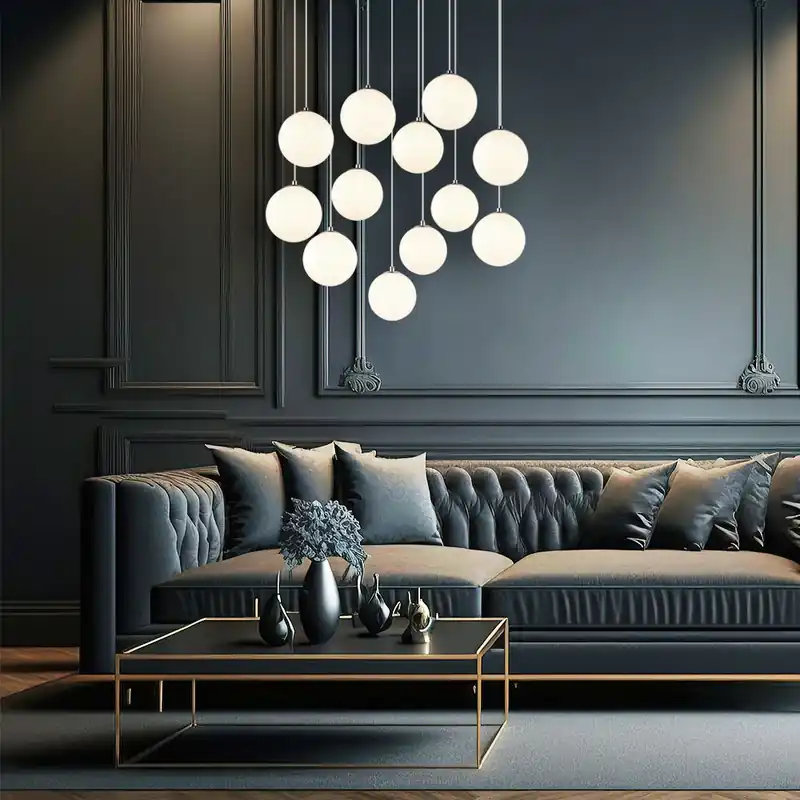 Direct Verzonden LED hanglamp, glazen bollen, 12 vlammen, nikkel, H 120 cm