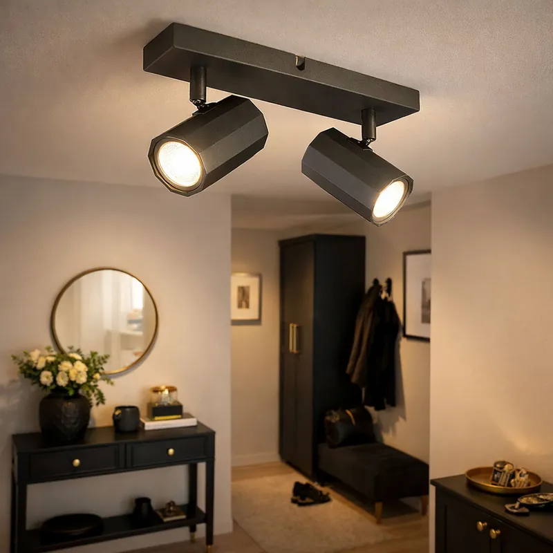 Plafondlamp, antraciet metaal, beweegbare spots, L 26 cm Uitverkoop