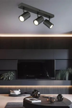 Beperkt Aanbod Plafondlamp, grijs metaal, beweegbare spots, L 39 cm