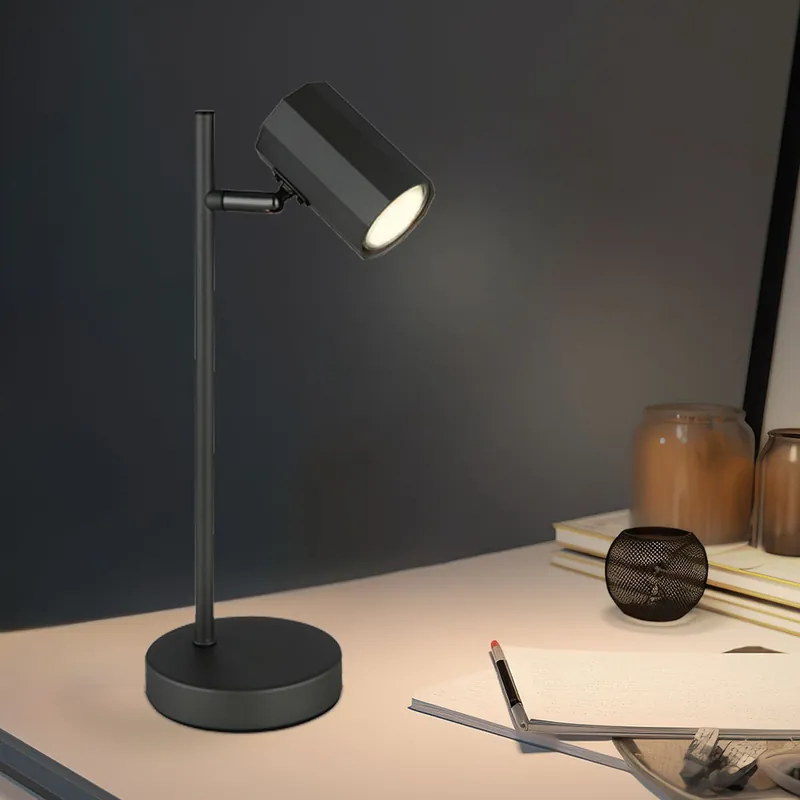 Tafellamp, grijs metaal, beweegbare spot, H 35 cm Nieuw