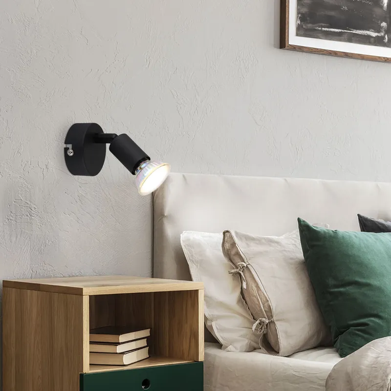 Wandlamp, zwart metaal, beweegbare spot, H 8,5 cm Nieuw