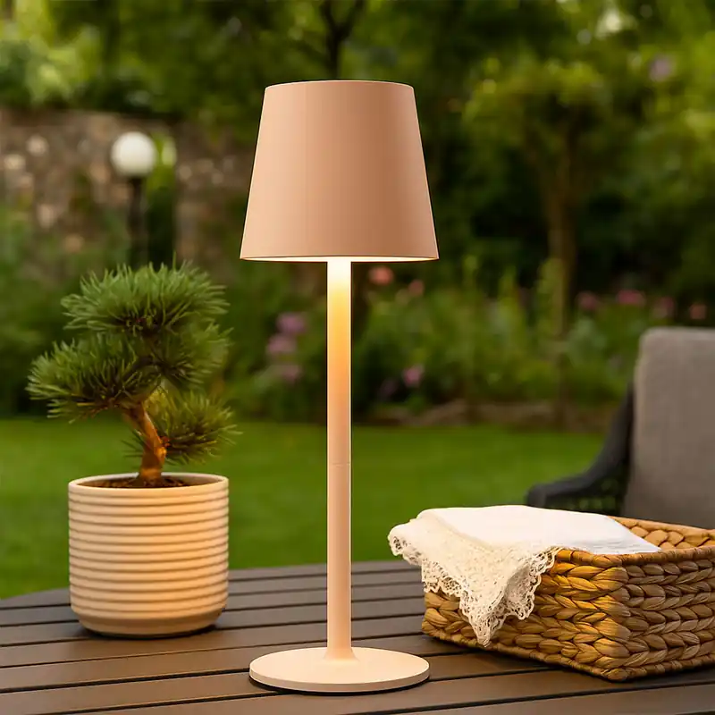 Nu Kopen LED tafellamp, oplaadbare batterij, touchdimmer, perzikkleurig, H 36 cm