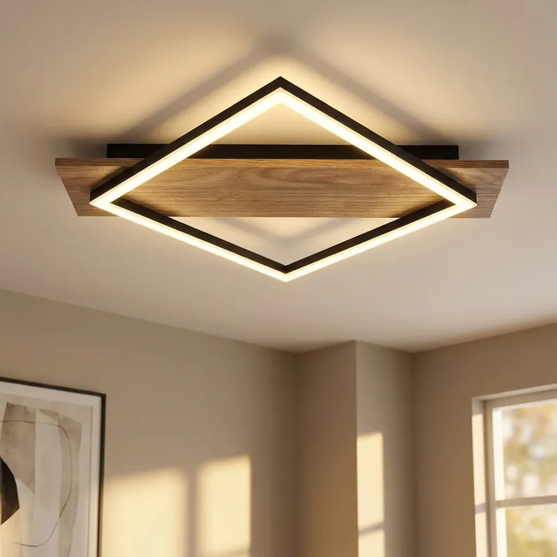 LED plafondlamp, zwart, metaal, MDF, opaal, opbouw, L 52 cm Op = Op