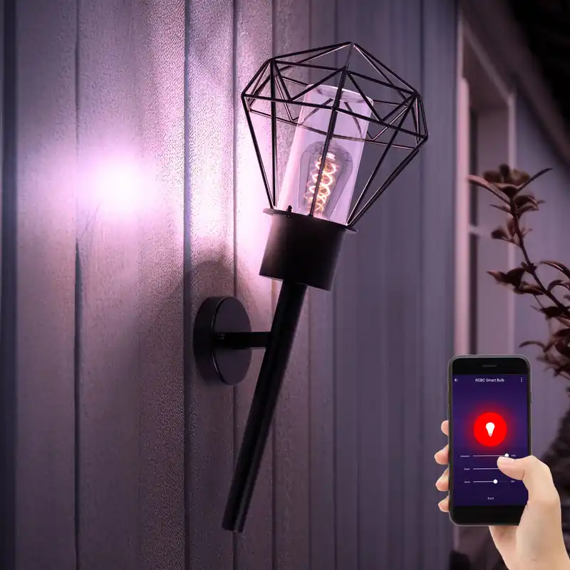 RGB LED wandlamp, zaklamp, raster, zwart, app-bediening Must-Have