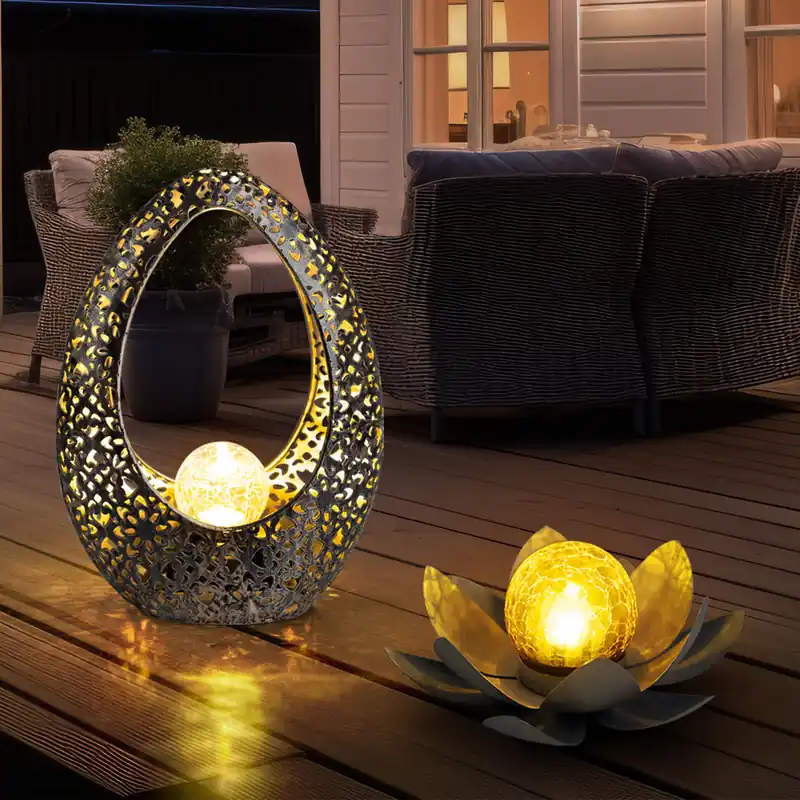Korting Set van 2 ovale LED solarlampen, lotusbloesem