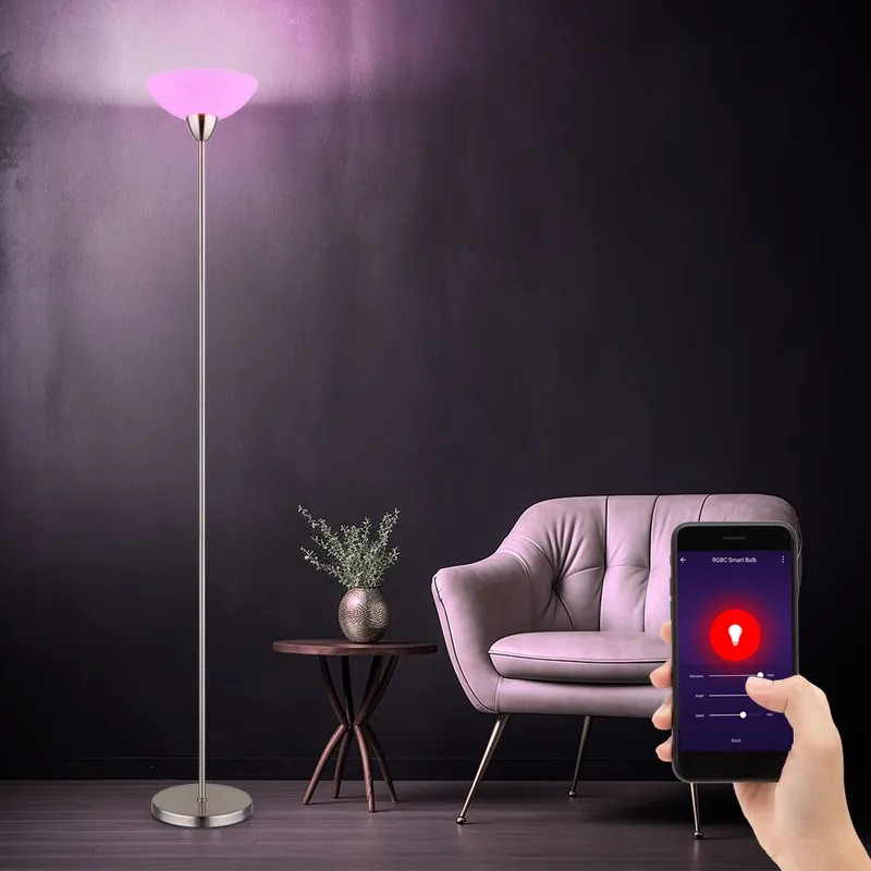 RGB LED vloerlamp, opaalglas, mat nikkel, app-bediening, H 180 cm Beste Prijs