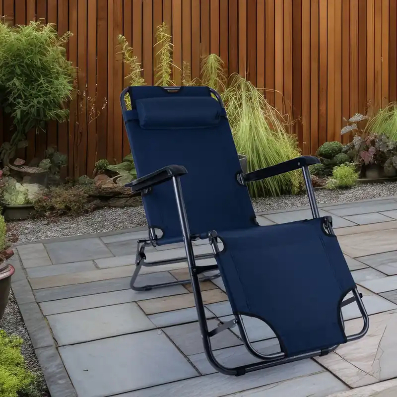 Vouwstoel, campingstoel, hoofdkussen, blauw, L 153 cm Favoriet