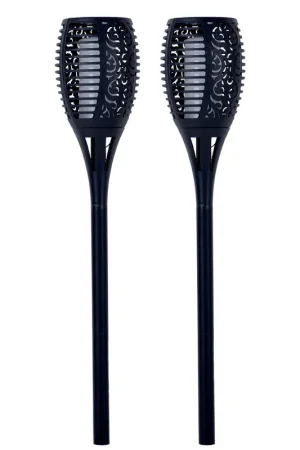 Rechtstreeks Van De Fabrikant Set van 2 LED solarlampen, fakkel, vuureffect, zwart, H 78 cm