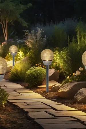 Veilige Betaling 6x LED solarlamp, roestvrij staal zilver, gebroken glazen bol, H 56 cm