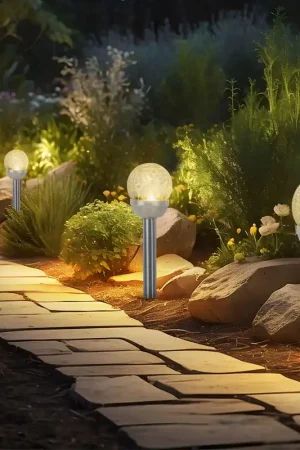 Dagaanbieding Set van 4 LED solarlampen, glazen bol, grondpin, H 34,5 cm