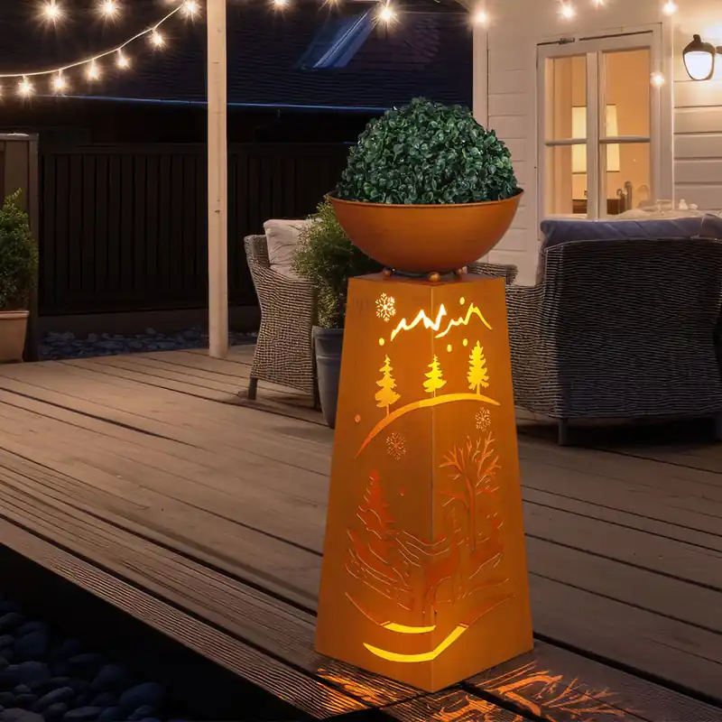 Rechtstreeks Van De Fabrikant LED decoratieve zuil met bloemschaal, metaal, roest, H 59 cm
