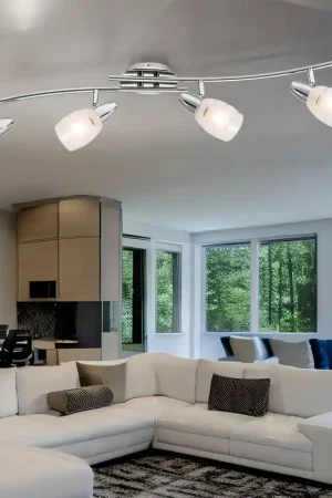 Aanbieding Plafondlamp, verchroomd, gesatineerd, draaibare spots, L 81 cm