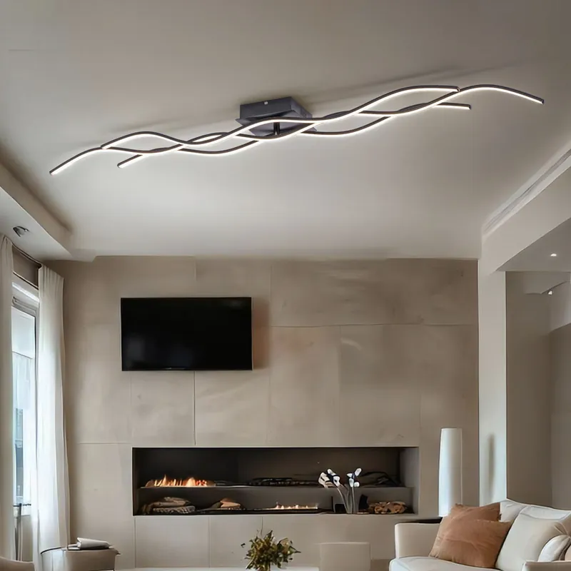 LED plafondlamp, golfdesign, zwart, lengte 137,5 cm Gereduceerde Prijs