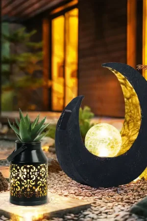 Aanbieding Set van 2 LED solarlampen, halve maan, plantenbak