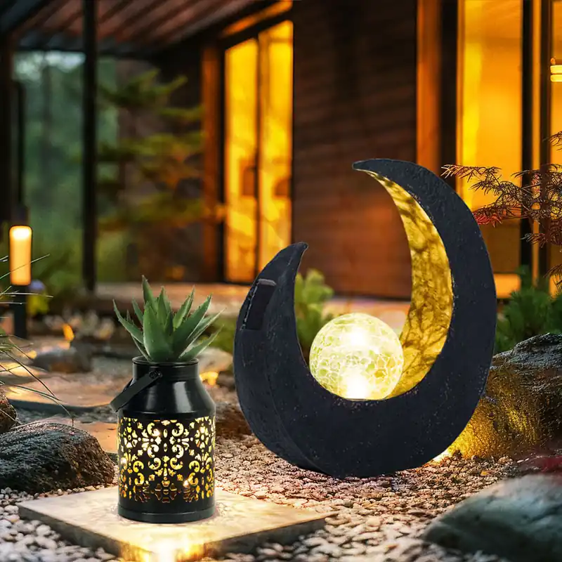 Aanbieding Set van 2 LED solarlampen, halve maan, plantenbak