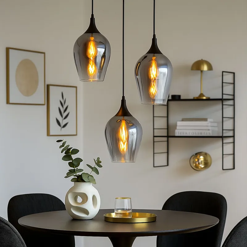 Hanglamp, metaal, glas rookkleur, 3-vlam Actieprijs