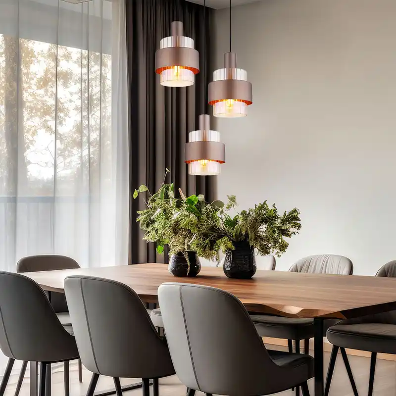 Seizoensaanbieding Hanglamp, metaal, amber glas, 3-vlam