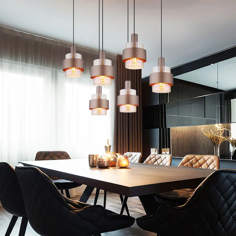 Hanglamp, metaal, amber glas, 6-bol Laatste Versie