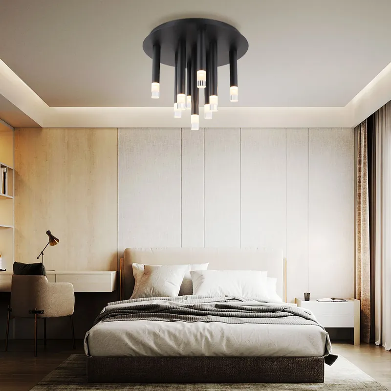 Plafondlamp, zwart metaal, gesatineerd, H 29,6 cm Seizoensaanbieding