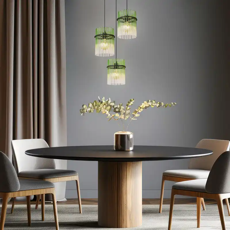 Direct Verzonden Hanglamp, metaal, glas groen, 3-vlam