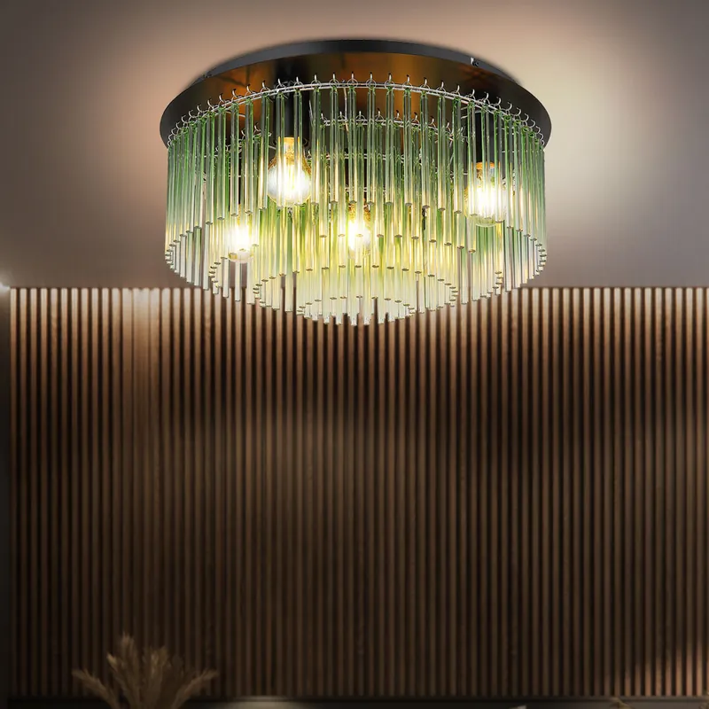 Plafondlamp, metaal, chroom, groen, 5-vlam Flitsaanbieding