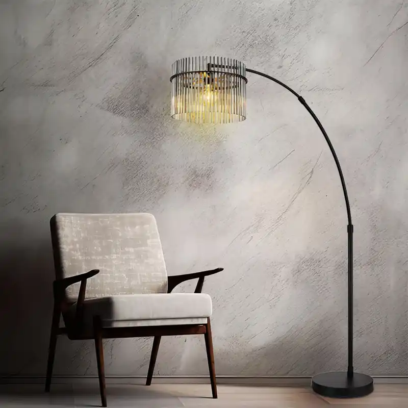 Boogvormige vloerlamp, metaal, glas, smoke, in hoogte verstelbaar, H 185 cm Nieuw