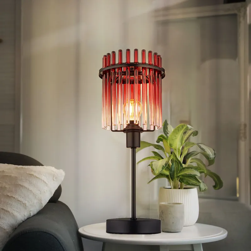 Tafellamp, metaal, rood glas, H 37,5 cm Lage Kosten