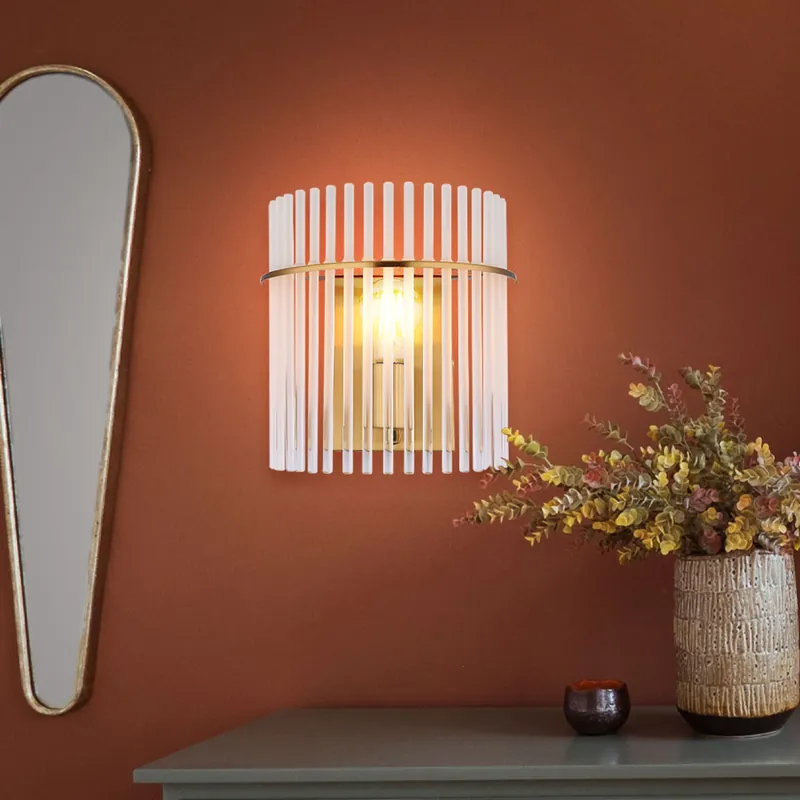 Nieuw Wandlamp, glazen staven, goud, helder opaal, H 26 cm