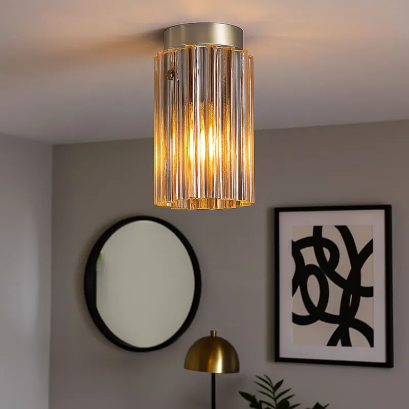 Hoge Kwaliteit Plafondlamp, metaal, mat nikkel, glas, 1-bol