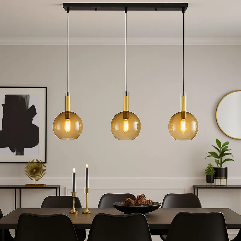 Aanbieding Hanglamp, zwart, messing, in hoogte verstelbaar, L 90 cm