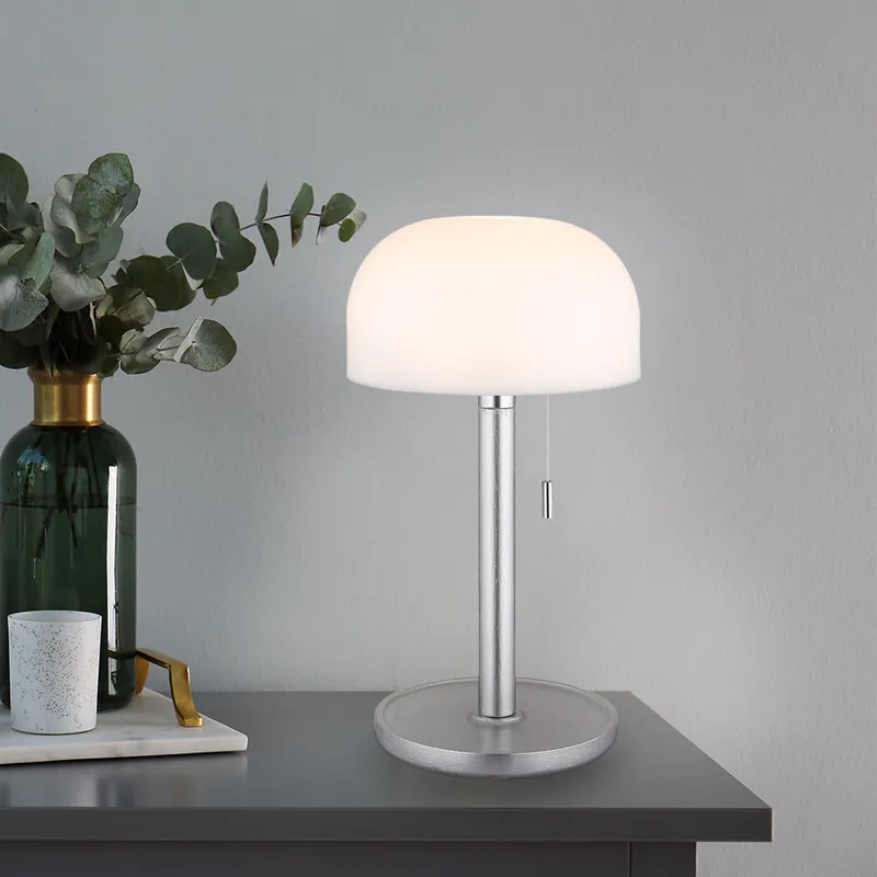 LED tafellamp voor buiten, IP44, bamboe, zilver, trekschakelaar Tijdelijk Beschikbaar