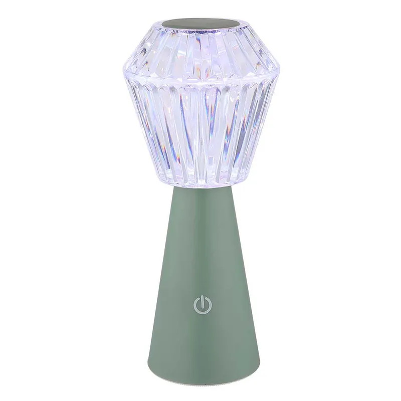 RGB LED tafellamp, kristal, touch, oplaadbare batterij, groen, H 25,5 cm Hoge Kwaliteit