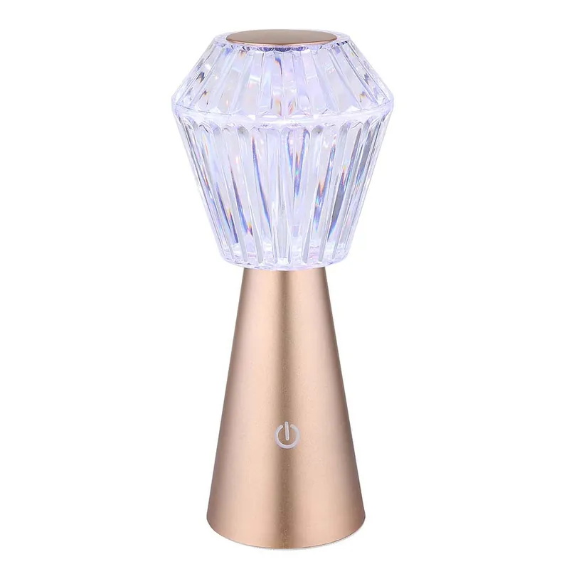 RGB LED tafellamp, kristal, touch, oplaadbare batterij, champagne Gratis Verzending