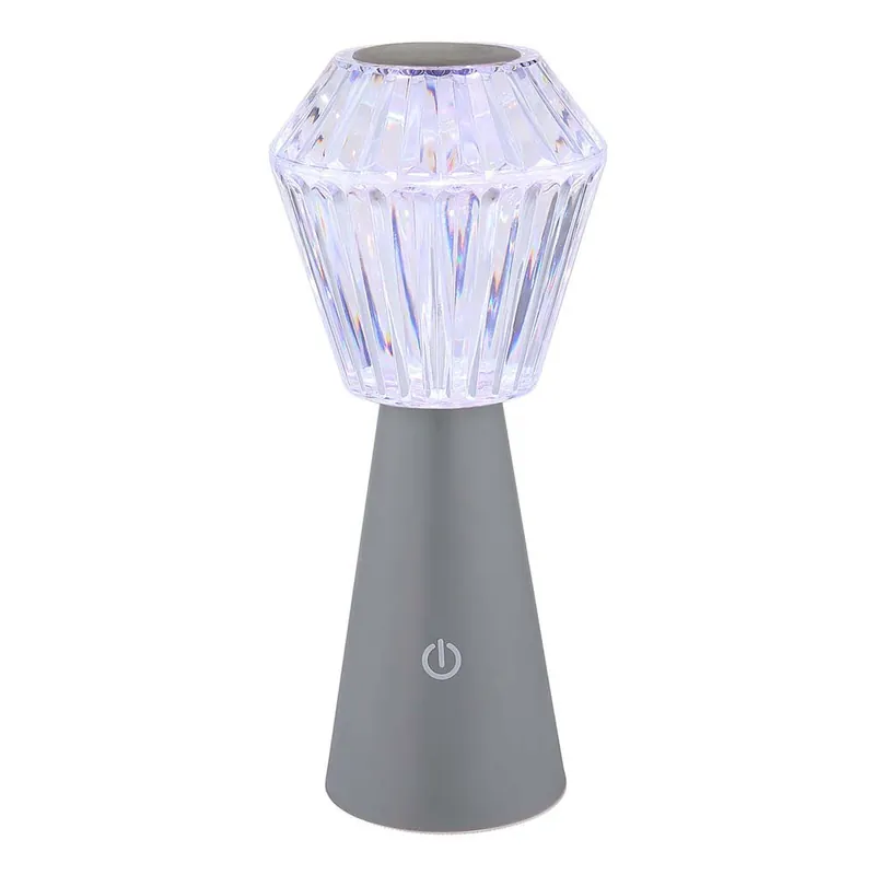 Veilige Betaling RGB LED tafellamp, kristal, touch, oplaadbare batterij, zilver, H 25,5 cm