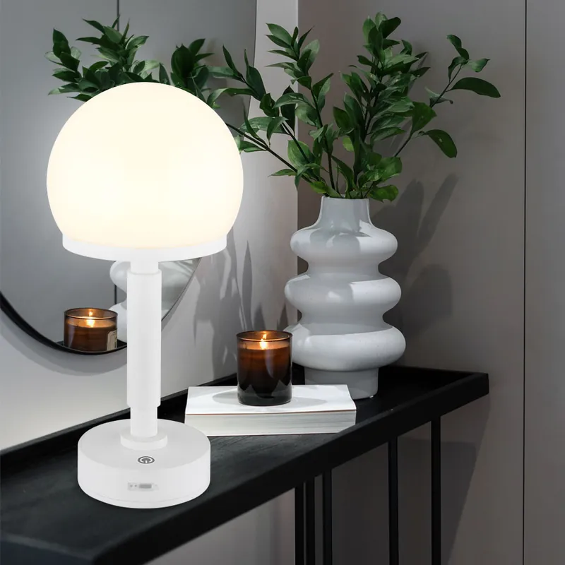 LED tafellamp, touchdimmer, paddenstoel, oplaadbare batterij, wit, H 29,5 cm Gratis Verzending