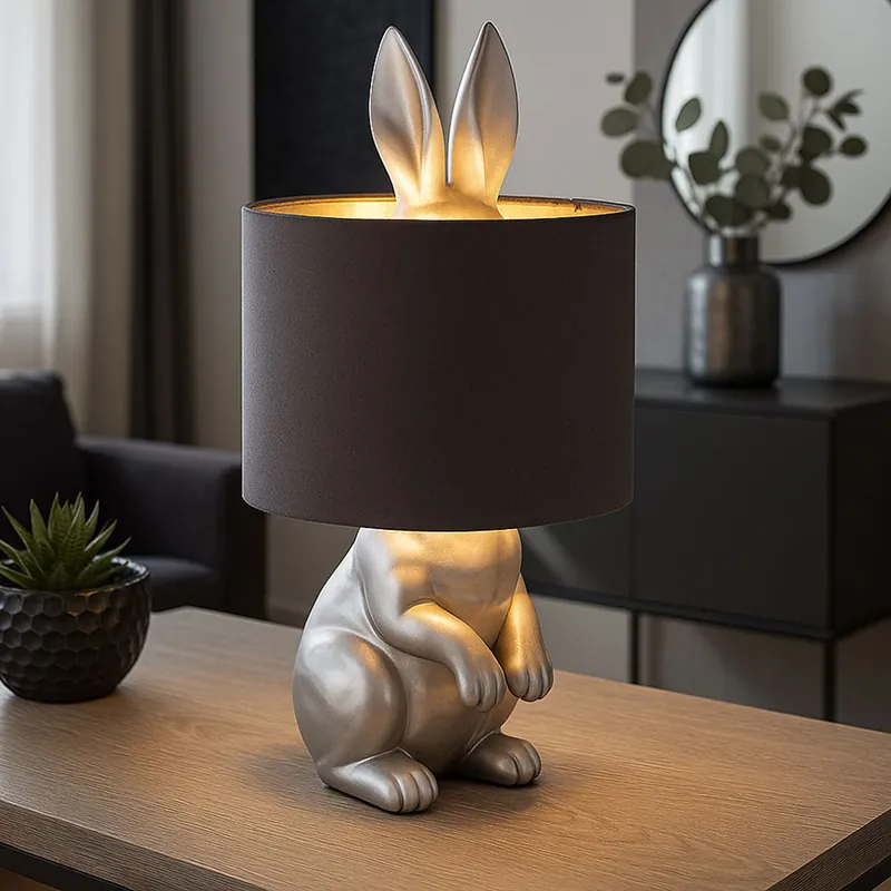 Veilige Betaling Tafellamp, konijn ontwerp, grijs, H 41 cm