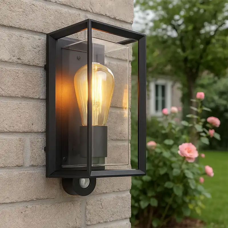 Bestseller Buitenwandlamp, zwart, helder, bewegingsmelder H 28 cm