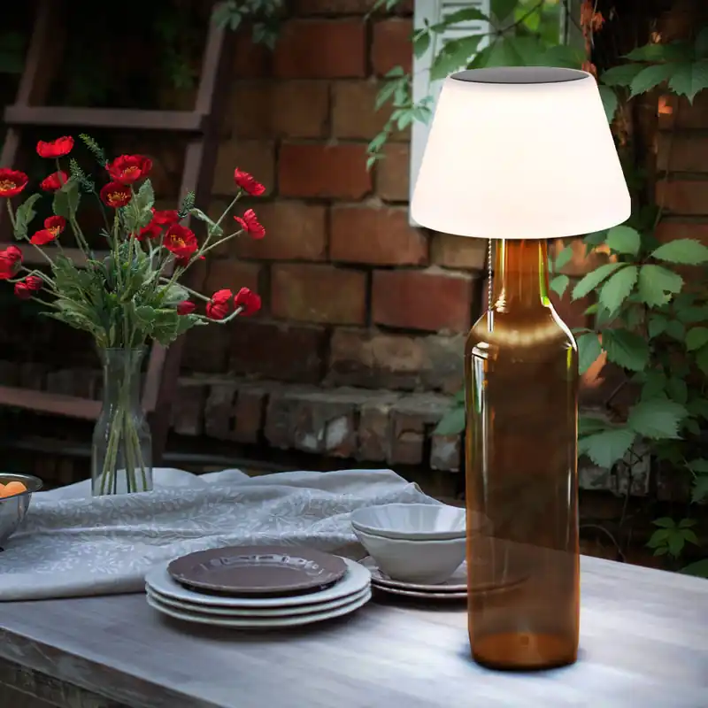 Laatste Versie LED solar tafellamp, flessenlamp, opaal 3 lichtstanden, H 23 cm